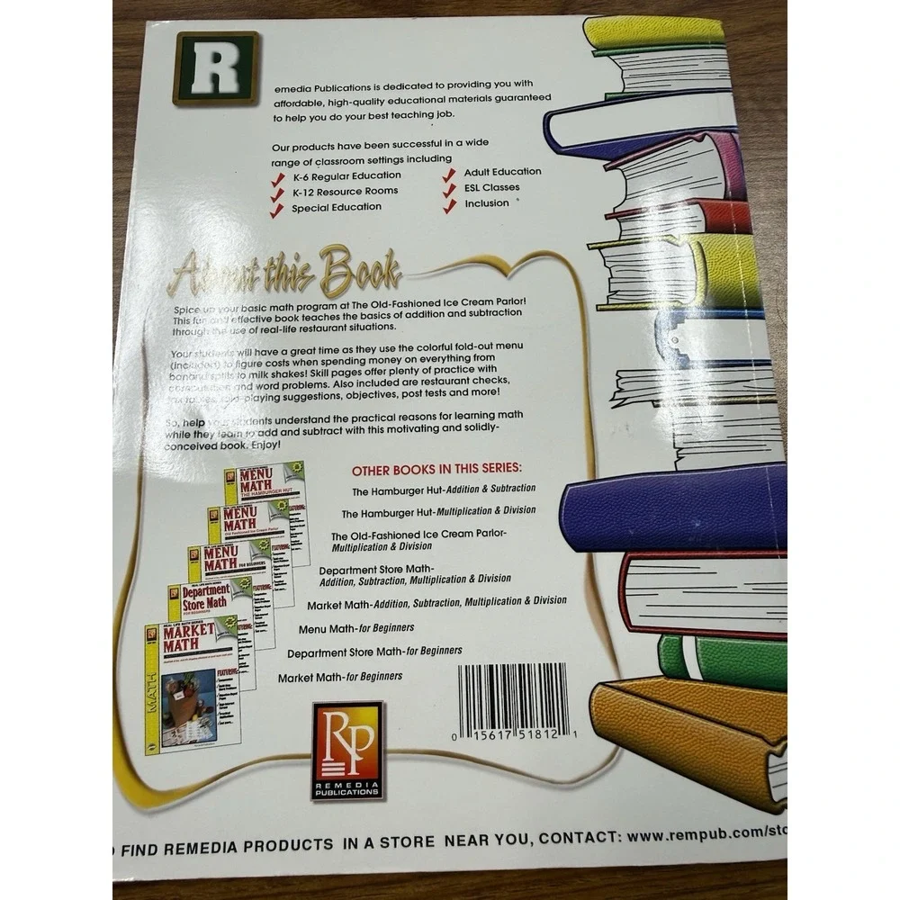 Menu‎ Math Old-Fashioned Ice Cream Parlor Grades 3-6 Workbook Remedia REM101A**